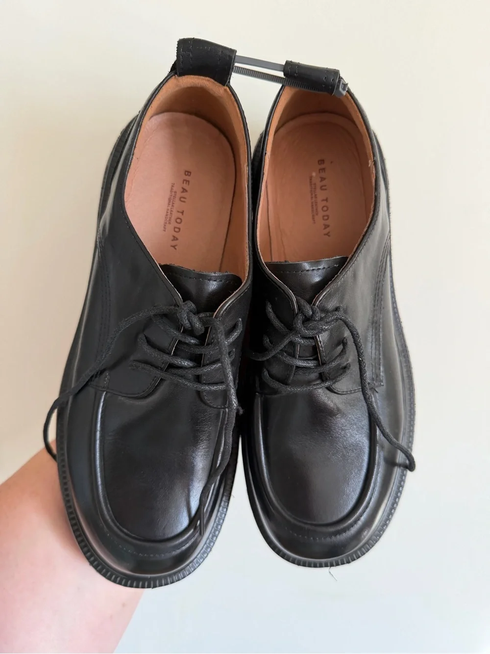 Men's Black Leather Derby Shoes with Chunky Lug Sole